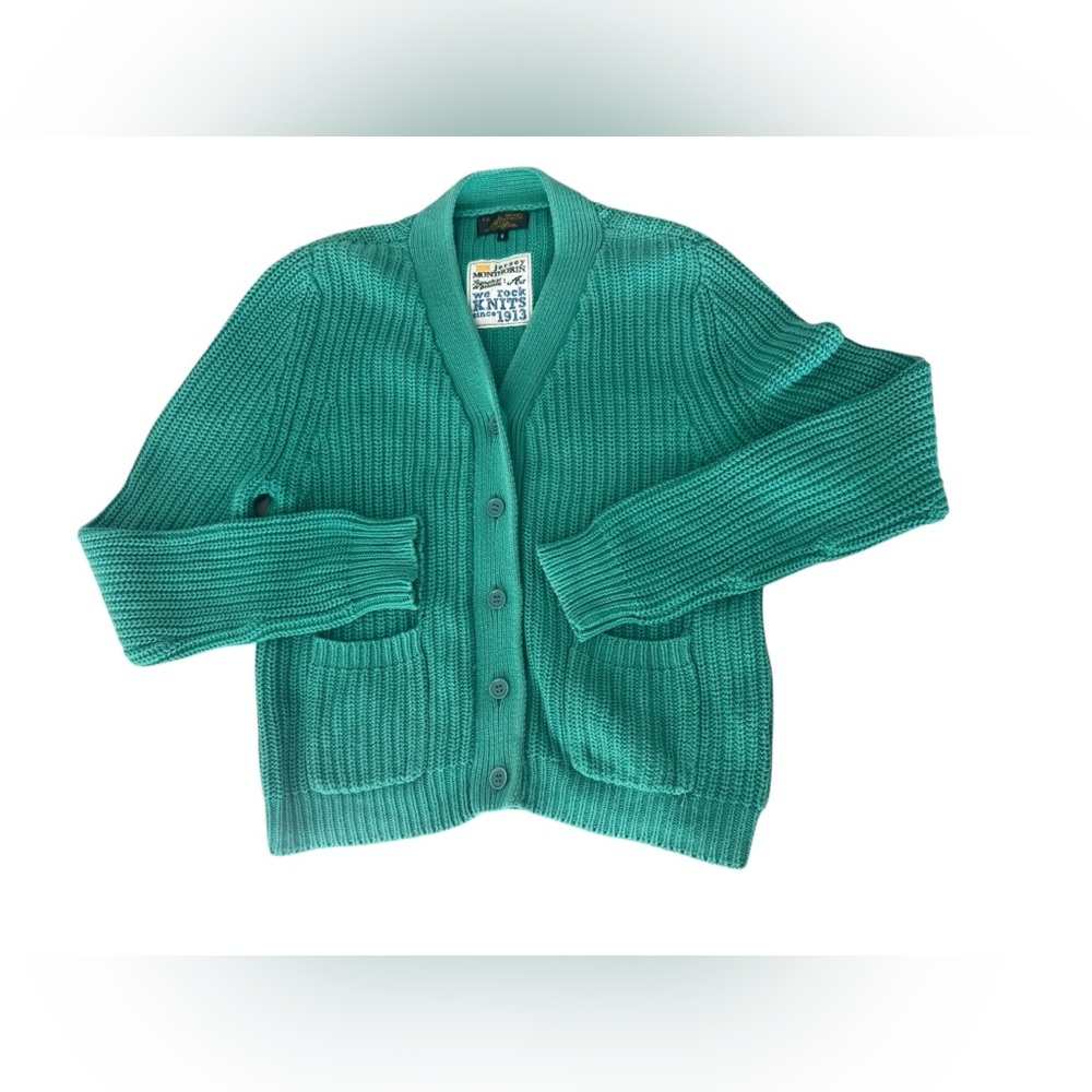 Le Mont Saint Michel Green Ribbed Button-Front knit Cardigan Sweater